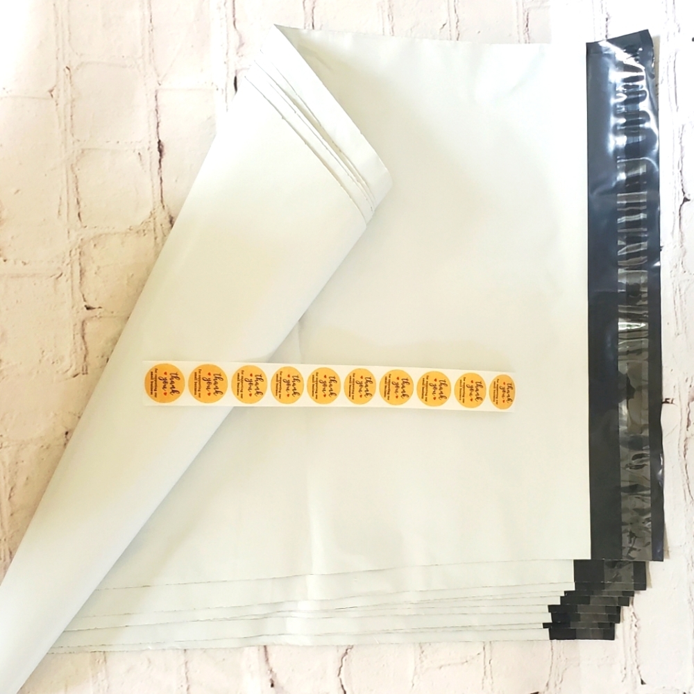 10 Large White 14.5x19" Poly Mailers With Thank You Stickers Shipping Supplies